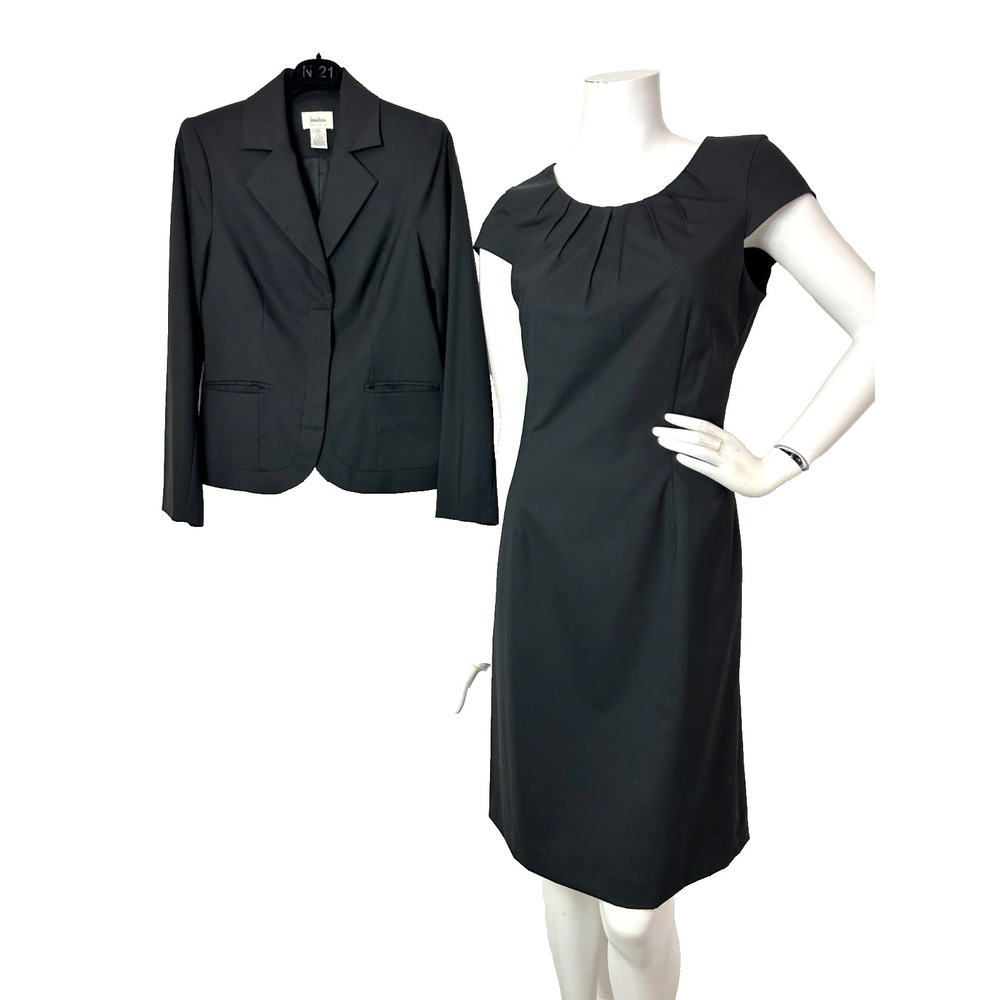 Neiman Marcus Exclusive Black Wool Sheath Dress Suit Blazer Minimalist Sz 4 EUC